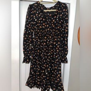 Elastic waist floral long sleeve dress